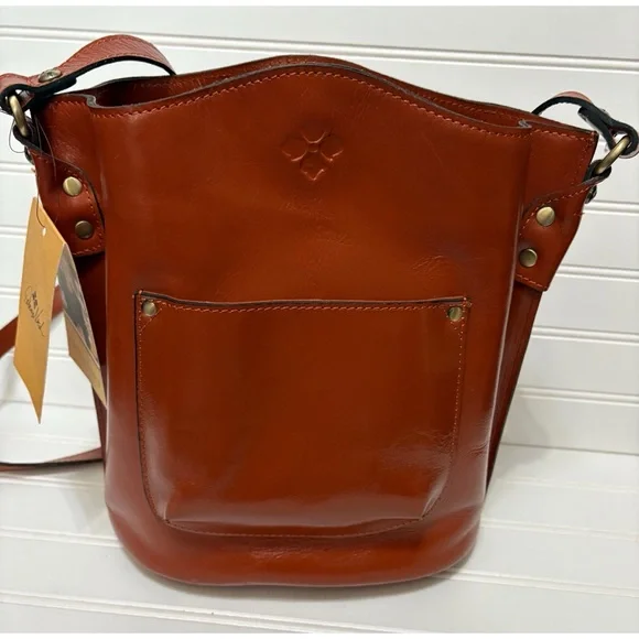 PATRICIA NASH Lavello Cut Out Brown Leather Bucket Crossbody Shoulder Bag NEW - Picture 5 of 11
